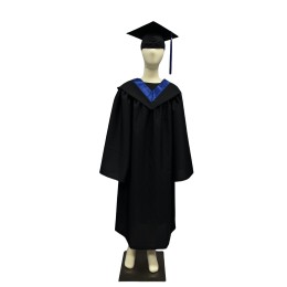 【設計黑色藍領小學畢業袍】|救世軍林拔中紀念學校|深藍V形拼接披肩|寬鬆長袖剪裁|畢業袍+披肩+帽|畢業袍批發  DA627 【設計黑色藍領小學畢業袍】|救世軍林拔中紀念學校|深藍V形拼接披肩|寬鬆長袖剪裁|畢業袍+披肩+帽|畢業袍批發  DA627